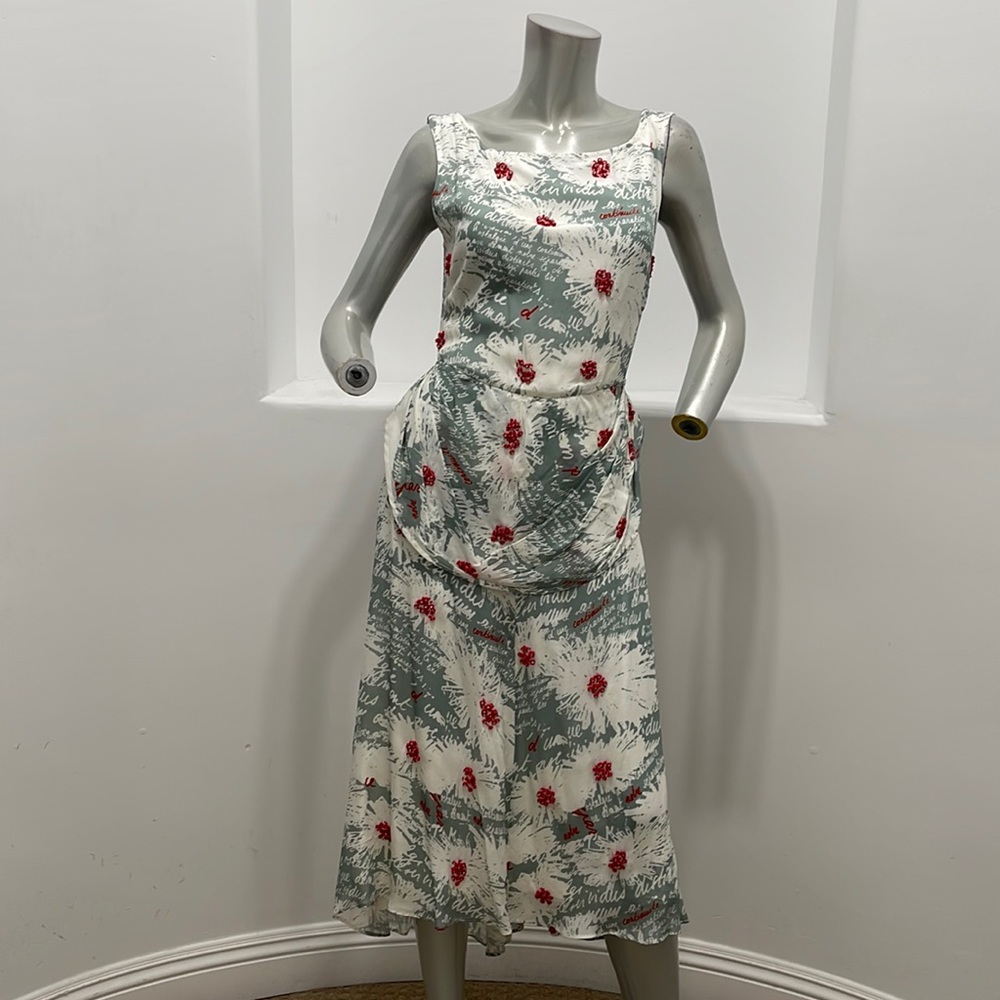KOROVILAS  “ISADORA” Sleeveless Beads Accents White Green Red Summer Dress 8